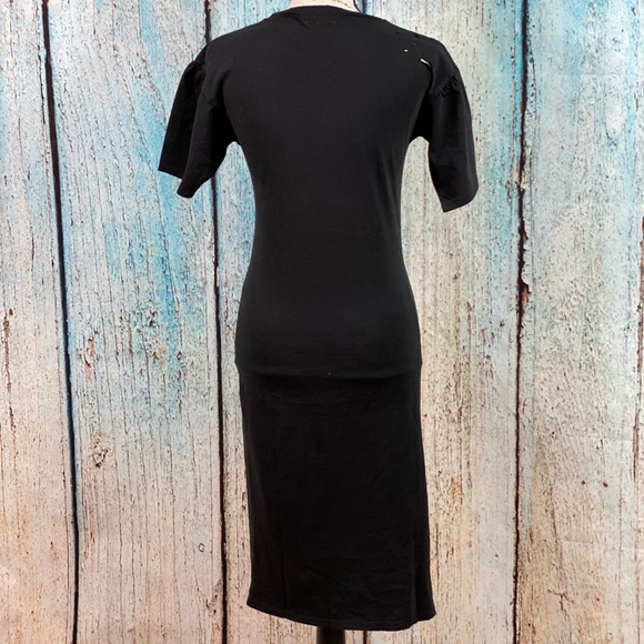 NWOT ABOUND BLACK COTTON BODYCON MIDI DRESS *SMALL *NEW *DISTRESSED *BLACK - Picture 10 of 14